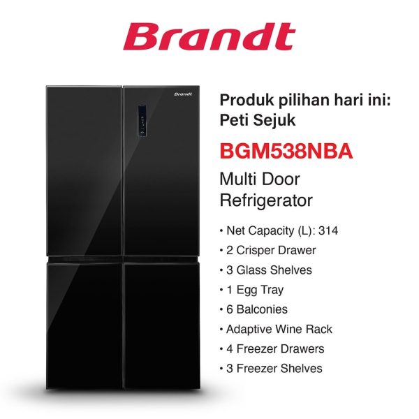 Brandt 538L 4 Door Fridge White Glass BGM538NWA