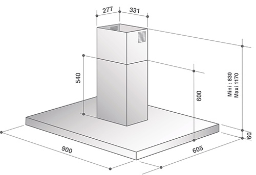 De Dietrich 90CM Stainless Steel Decorative Box Island Hood DHB7939X